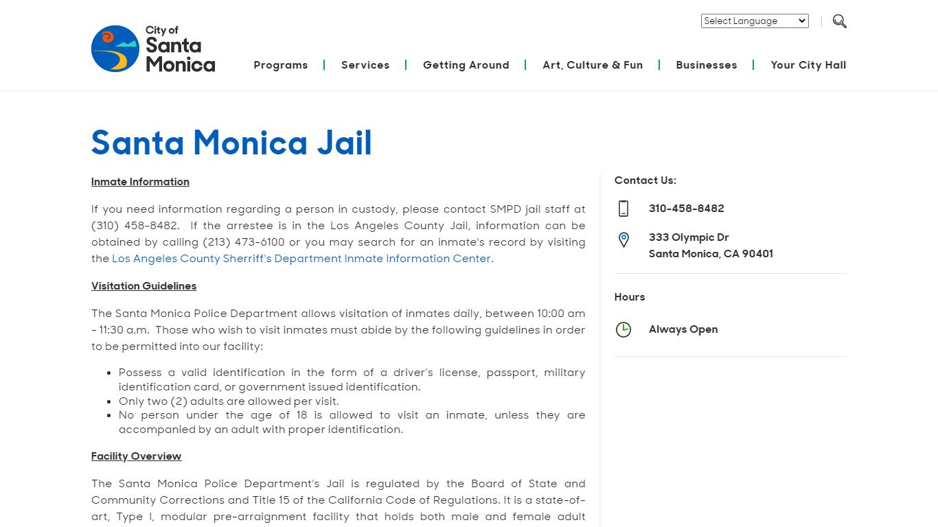 santamonica.gov - Santa Monica Jail