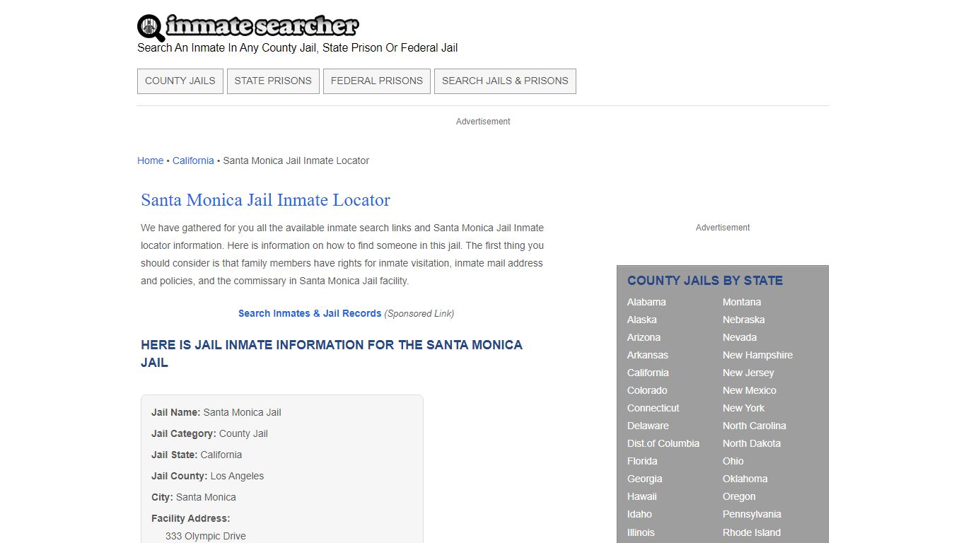 Santa Monica Jail Inmate Locator - Inmate Searcher